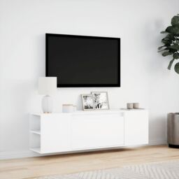 Berkfield Home TV Wall Cabinet with LED Lights White 135x31x39.5 cm - thumbnail 4