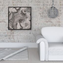Warren Reed - Designer Grey Brown Tropical Leaves Framed Canvas in Black - Size: w10 inch x h10 inch - thumbnail 2