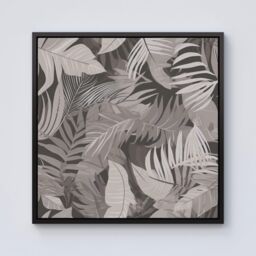 Warren Reed - Designer Grey Brown Tropical Leaves Framed Canvas in Black - Size: w10 inch x h10 inch - thumbnail 1