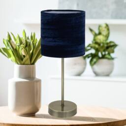 First Choice Lighting Antique Brass Stick Table Lamp with Navy Blue Crushed Velvet Shade in Bronze - thumbnail 2