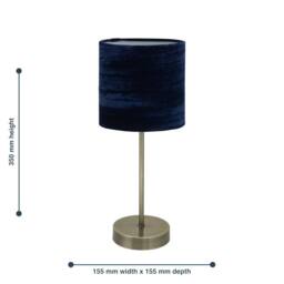 First Choice Lighting Antique Brass Stick Table Lamp with Navy Blue Crushed Velvet Shade in Bronze - thumbnail 4