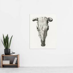 "Artery8 Skull of a Cow Pencil Drawing Bernard Vintage Wall Art Print Poster in White - Size: W12"" x H16""" - thumbnail 4