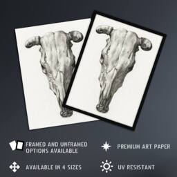 "Artery8 Skull of a Cow Pencil Drawing Bernard Vintage Wall Art Print Poster in White - Size: W12"" x H16""" - thumbnail 2