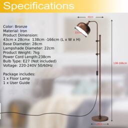Costway Industrial Metal Floor Lamp Height Adjustable Tall Lightstand with 180 Degree Lampshade in Brown - thumbnail 2