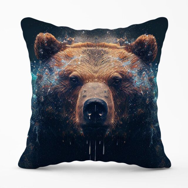 Warren Reed - Designer Brown Bear Face Splashart Outdoor Cushion - Size: 45 cm x 45 cm - image 1