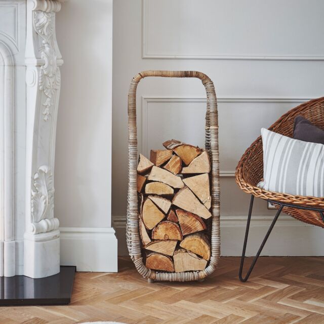 Ivyline Natural Rattan Tall Log Storage H90cm W35cm - image 1