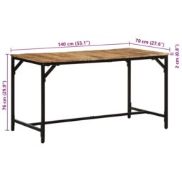 Berkfield Home Dining Table 140x70x75 cm Solid Wood Rough Mango in Brown - Size: 140 x 70 x 75 cm - thumbnail 9