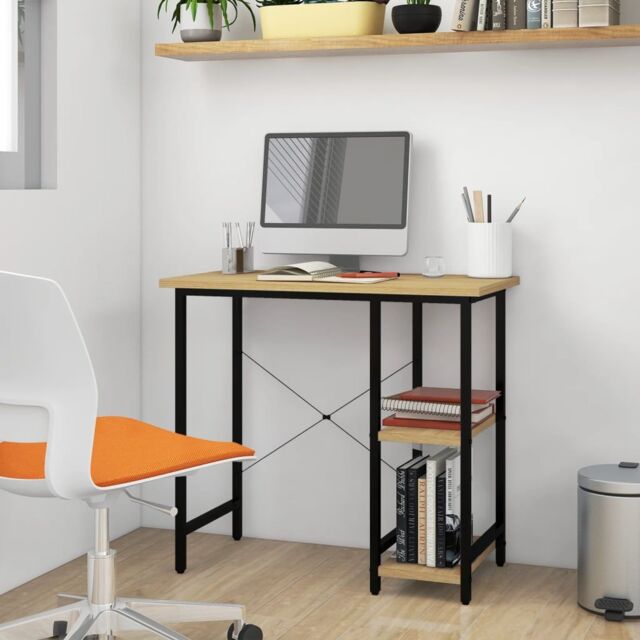 Berkfield Home Computer Desk Black & Light Oak 80x40x72 cm MDF & Metal in Brown - Size: 80 x 40 x 72 cm - image 1