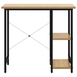 Berkfield Home Computer Desk Black & Light Oak 80x40x72 cm MDF & Metal in Brown - Size: 80 x 40 x 72 cm - thumbnail 3