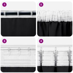 Berkfield Home Curtains with Curtains 2 pcs Black 260 x 140 cm Polyester - thumbnail 6
