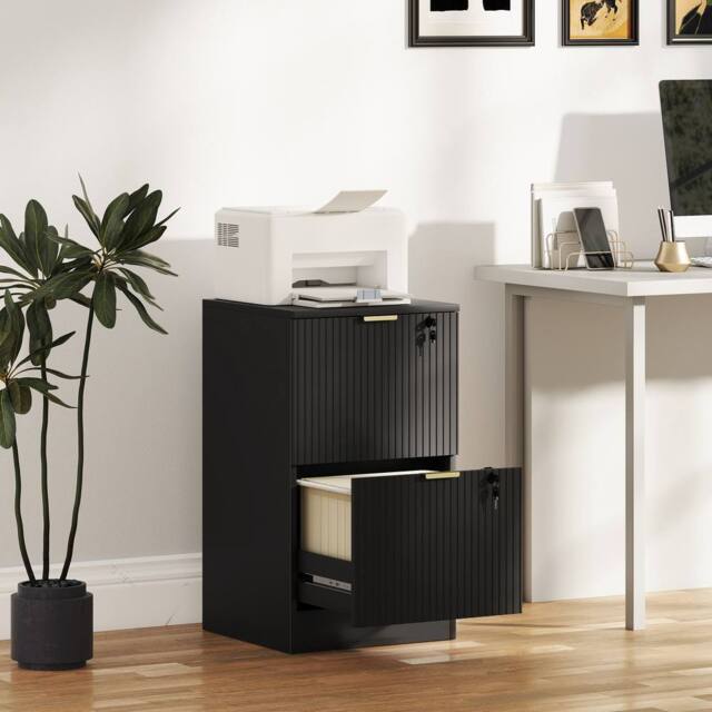 HOMCOM Cabinet, File Cabinet with 2 Lockable Drawers & Hanging Rails in Black - image 1