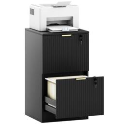 HOMCOM Cabinet, File Cabinet with 2 Lockable Drawers & Hanging Rails in Black - thumbnail 2