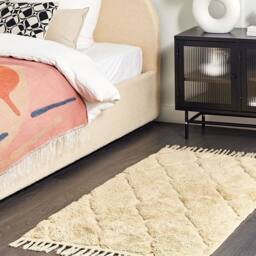 Wyld and Coco Moroccan Beige Cotton Hand-Tufted Rug 80x150 cm with Tassels - Size: 80 cm x 150 cm