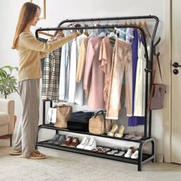 SPETLEK Heavy Duty Metal Double Rail Garment Rack in Black - thumbnail 1