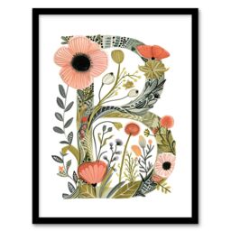 Artery8 Women's Wall Art Print Letter B in Wildflowers Watercolour Poppies Floral Word Art Framed - Size: A4 - thumbnail 1