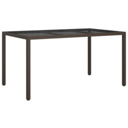 Berkfield Home Garden Table 150x90x75 cm Tempered Glass & Poly Rattan Brown - Size: 150 x 90 x 75 cm - thumbnail 2