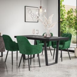 More4Homes Aria Dining Table & Chairs - Black Table Top w Black Legs + Anika Velvet Dining Chair Set Of 6 in Green - thumbnail 1