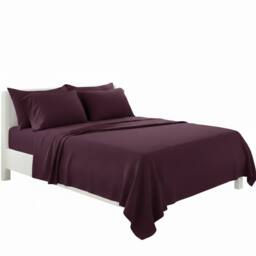 Snug City Plain Poly Cotton Easy Care Fitted Flat Sheet Matching Pillowcases Set in Plum - Size: Super King - thumbnail 2