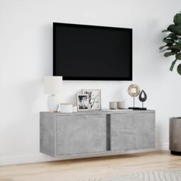 Berkfield Home TV Wall Cabinet with LED Lights Concrete Grey 100x31x35 cm - Size: 100 x 31 x 35 cm - thumbnail 4