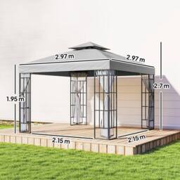 OUTSUNNY 3 x 3(m) Patio Gazebo Canopy Garden Pavilion, Light Grey - thumbnail 3