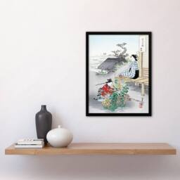 Artery8 Ogata Gekko Framed Wall Art Print Caring For The Chrysanthemums in Green - Size: A4 - thumbnail 2
