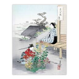 Artery8 Ogata Gekko Framed Wall Art Print Caring For The Chrysanthemums in Green - Size: A4 - thumbnail 3