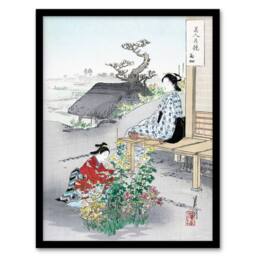 Artery8 Ogata Gekko Framed Wall Art Print Caring For The Chrysanthemums in Green - Size: A4 - thumbnail 1