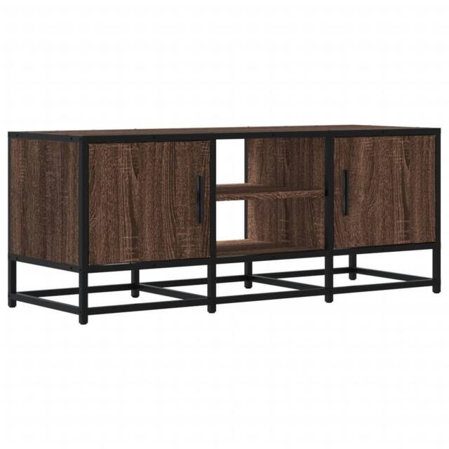 Berkfield Home TV Cabinet Brown Oak 100x35x41 cm Engineered Wood & Metal - Size: 100 x 35 x 41 cm - image 1