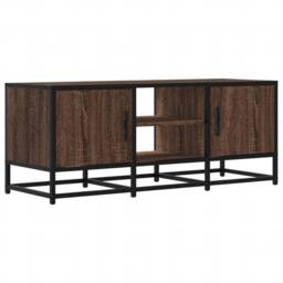 Berkfield Home TV Cabinet Brown Oak 100x35x41 cm Engineered Wood & Metal - Size: 100 x 35 x 41 cm - thumbnail 1