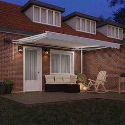 Berkfield Home Manual Retractable Awning with LED White 400x300 cm - thumbnail 1