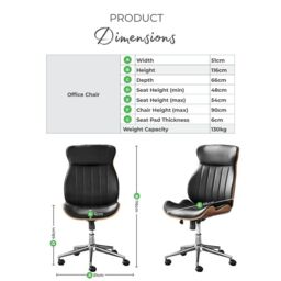 FurnitureboxUK Parker Black Faux Leather Moulded Wooden Back Mid Century Computer Desk Office Gaming Wheeled Adjustable Swivel Chair - thumbnail 7