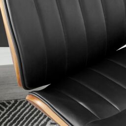 FurnitureboxUK Parker Black Faux Leather Moulded Wooden Back Mid Century Computer Desk Office Gaming Wheeled Adjustable Swivel Chair - thumbnail 4
