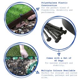 Harbour Housewares 100m Flexible Plastic Lawn Edging Path Grass Border with Plastic Pegs in Black - thumbnail 2