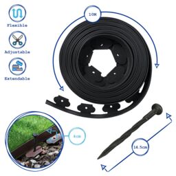 Harbour Housewares 100m Flexible Plastic Lawn Edging Path Grass Border with Plastic Pegs in Black - thumbnail 3