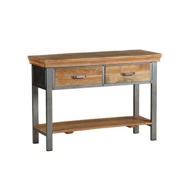Indian Hub Metropolis Industrial 2 Drawer Console Table - Metal/Acacia Solid Wood - L40 x W115 x H77 cm in Brown - image 1