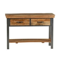 Indian Hub Metropolis Industrial 2 Drawer Console Table - Metal/Acacia Solid Wood - L40 x W115 x H77 cm in Brown - thumbnail 2