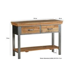Indian Hub Metropolis Industrial 2 Drawer Console Table - Metal/Acacia Solid Wood - L40 x W115 x H77 cm in Brown - thumbnail 4