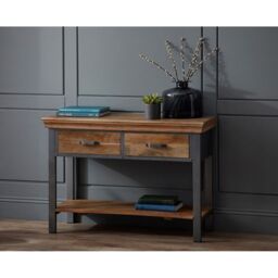 Indian Hub Metropolis Industrial 2 Drawer Console Table - Metal/Acacia Solid Wood - L40 x W115 x H77 cm in Brown - thumbnail 3
