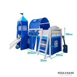 Nöa and Nani Moro Cabin Bed with Slide and Blue Tent, Tower & Tunnel in White - Size: Single - thumbnail 5