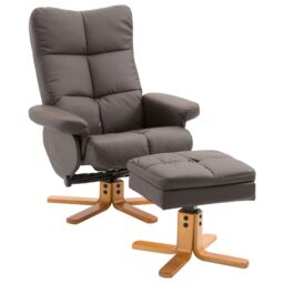 HOMCOM Recliner Chair & Footstool PU Leather Wooden Base in Brown - thumbnail 2