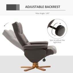 HOMCOM Recliner Chair & Footstool PU Leather Wooden Base in Brown - thumbnail 4