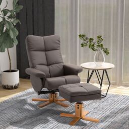 HOMCOM Recliner Chair & Footstool PU Leather Wooden Base in Brown - thumbnail 1