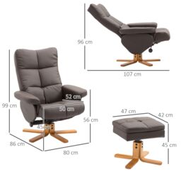 HOMCOM Recliner Chair & Footstool PU Leather Wooden Base in Brown - thumbnail 3
