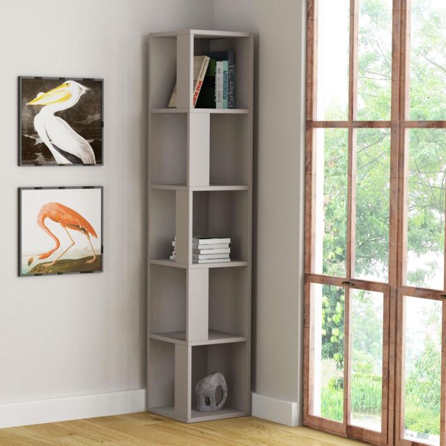 Decortie Piano' Modern Corner Bookcase Display Unit 158.9cm in Grey - Size: 1 Pack - image 1