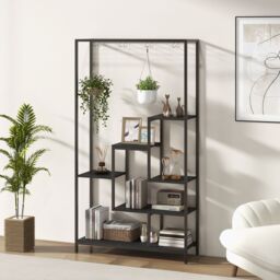 Gymax Tall Plant Stand 6-Tier Display Rack Shelf 10 Hanging Hooks 180CM in Black - thumbnail 4