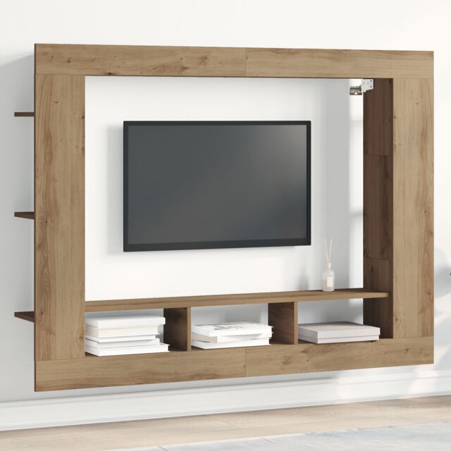 Berkfield Home TV Cabinet Wall-Mounted Artisan Oak 152x22x113 cm in Brown - Size: 152 x 22 x 113 cm - image 1