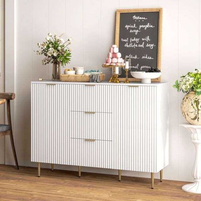 HOMCOM Sideboard Buffet Cabinet w/ 3 Drawers & Adjustable Shelves, White - image 1