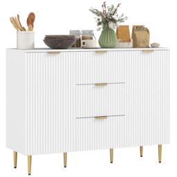 HOMCOM Sideboard Buffet Cabinet w/ 3 Drawers & Adjustable Shelves, White - thumbnail 2