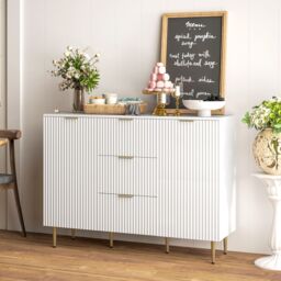HOMCOM Sideboard Buffet Cabinet w/ 3 Drawers & Adjustable Shelves, White