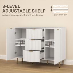HOMCOM Sideboard Buffet Cabinet w/ 3 Drawers & Adjustable Shelves, White - thumbnail 6